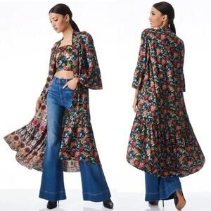 Alice + Olivia Dottie Reversible Now & Forever Tangerine Midi Kimono Jacket M/L